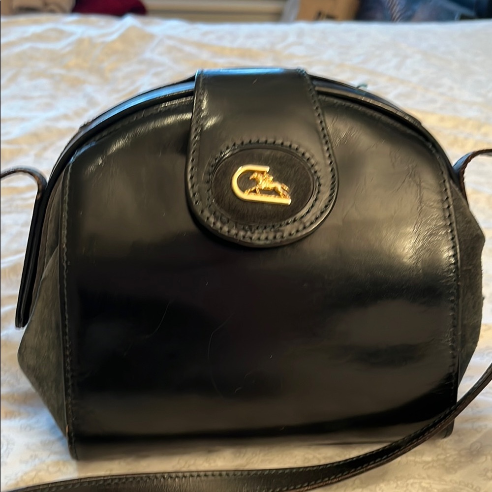 Vintage Italy, green and Black Leather Crossbody Bag